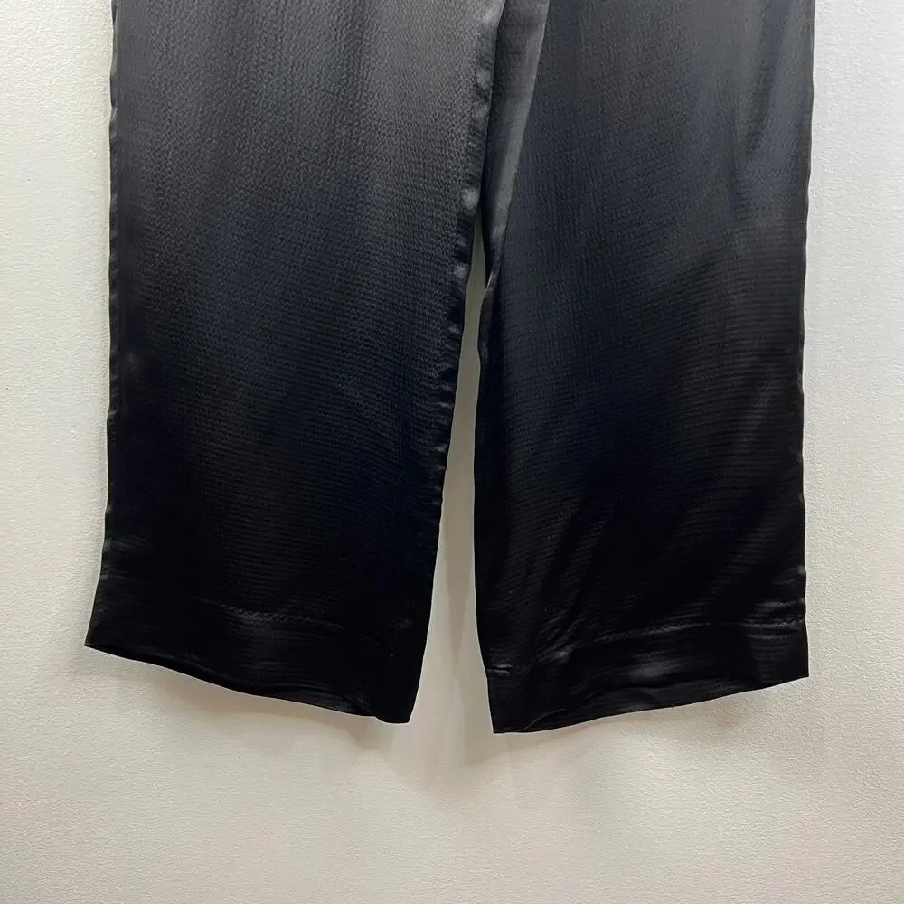 THEORY Black Pajama Pant in Hammered Viscose Satin Side-Zip Full Length 4 S